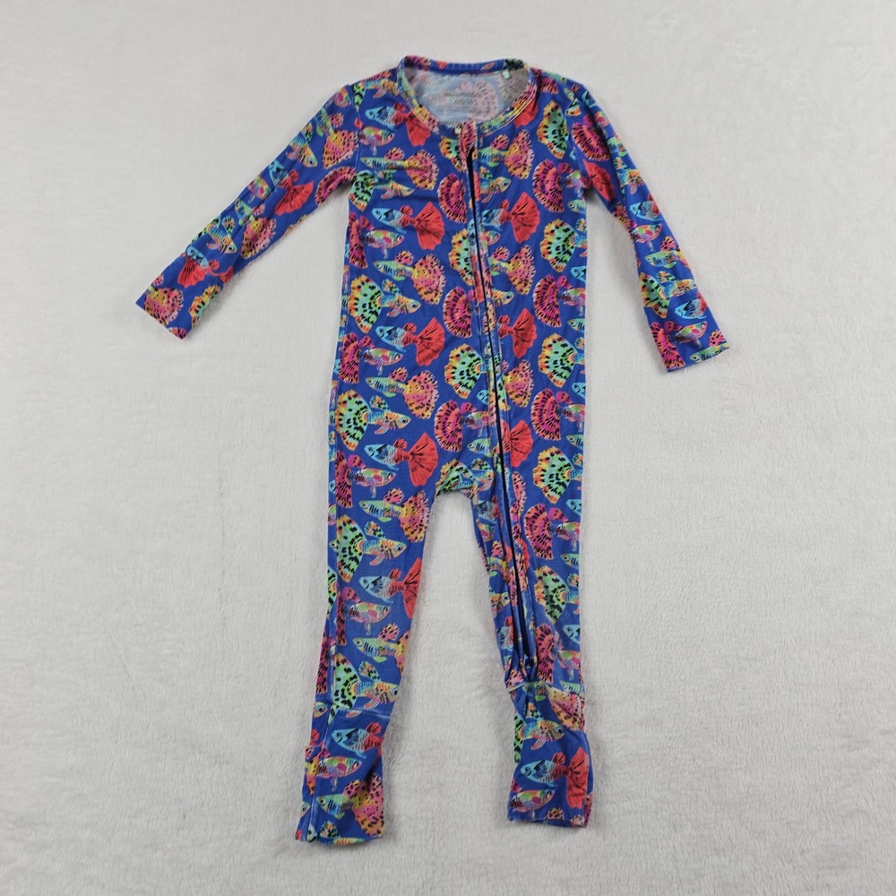 Muse Threads Bamboo Guppy Fish Print Zipper Romper Sleeper Blue 12-18M